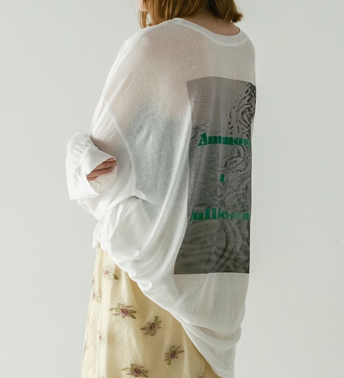 WHYTO. �ۥ磻�� 2way�������ץ��ȥ���T����� 2way sheer print long tee