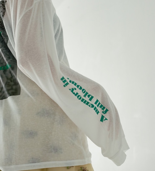 WHYTO. �ۥ磻�� 2way�������ץ��ȥ���T����� 2way sheer print long tee