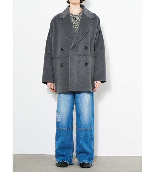 YENN ピーコート　gray YENN（イェン） ダブル フェイス ピーコート / Pコート リバーコート