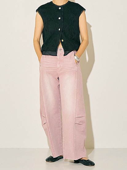 新品　YENN　イエン　ニータックデニムパンツ　ピンク　３８ 20％OFF》【YENN/イエン】ニータックデニムパンツ/KNEE TUCK DENIM PT