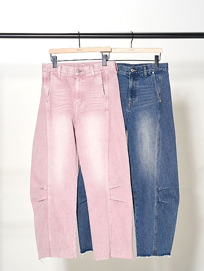 mika　YENN ピンク ワイドレッグデニム 20％OFF》【YENN/イエン】ニータックデニムパンツ/KNEE TUCK DENIM PT
