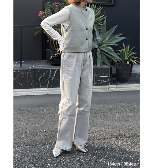 YENN ハイライズ　タック　ワイドパンツ　ライトグレー　デニムパンツ　36 YENN イエン】ハイライズタックワイドパンツ ライトグレー36 YENN