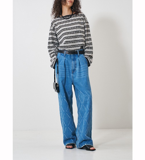 ��YENN/������ۥ졼�������åȥ磻�ɥǥ˥�/LASER CUT WIDE DENIM(Y261-31001)