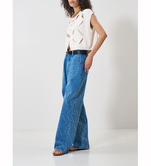 ��YENN/������ۥ졼�������åȥ磻�ɥǥ˥�/LASER CUT WIDE DENIM(Y261-31001)