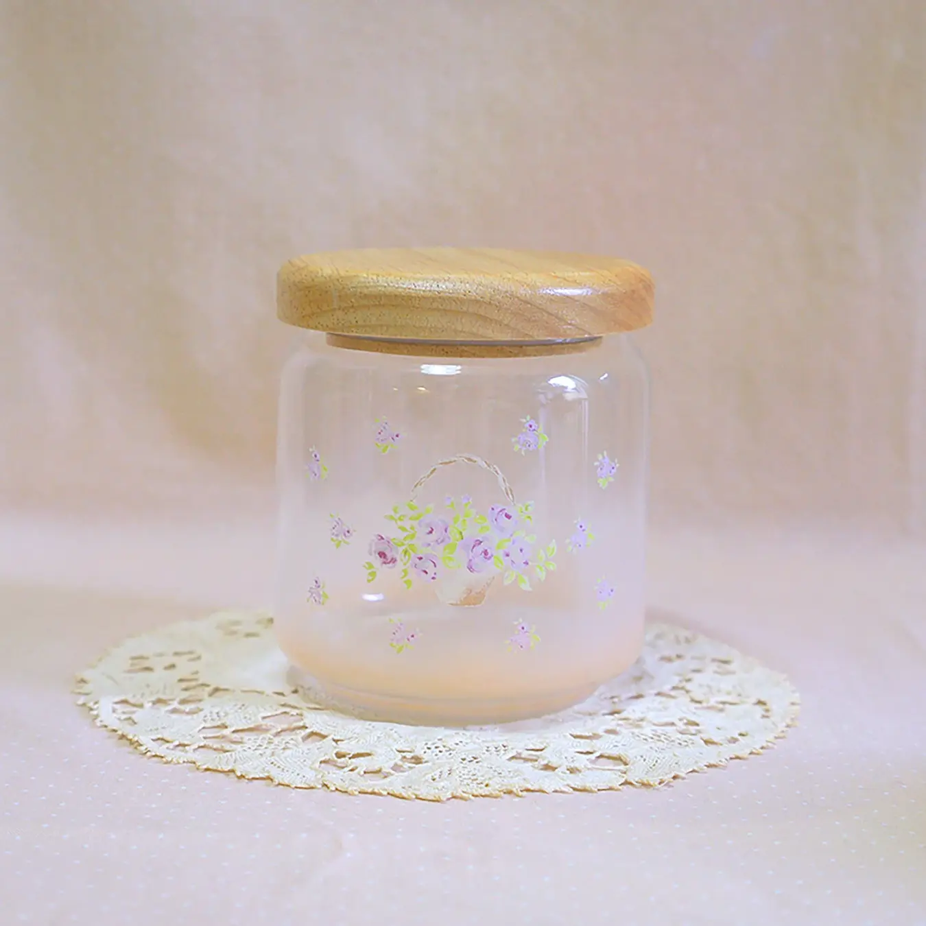 ローズバスケット　木ブタガラスキャニスター500