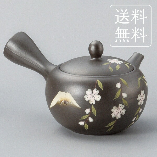 常滑焼急須 富仙黒丸型しだれ桜急須