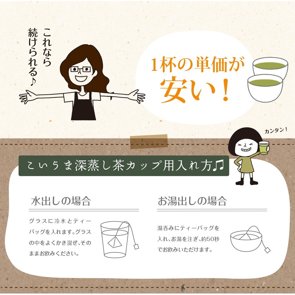 【2個セット】こいうま深蒸し茶 ひも付カップ用 2g×20包 メール便