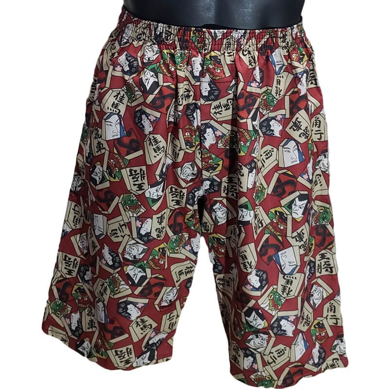 ロングトランクス 和柄 将棋柄【赤色】M～L 日本製 後ろポケット付 綿
