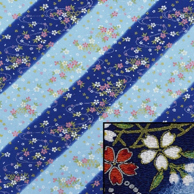 2227A-701(京ちりめん風呂敷 金彩 流水かごめ取桜ブルー)☆お取り寄せ