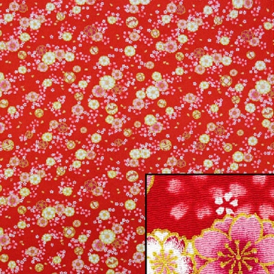 M102-101(京ちりめん風呂敷 金彩 桜に手まり赤)★お取り寄せ品