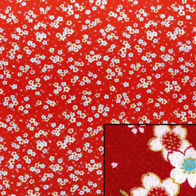 M114-101(京ちりめん風呂敷 金彩 赤地に桜)★お取り寄せ品