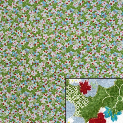 MU6-E01(京ちりめん風呂敷 金彩 緑地に桜鹿の子)★お取り寄せ品