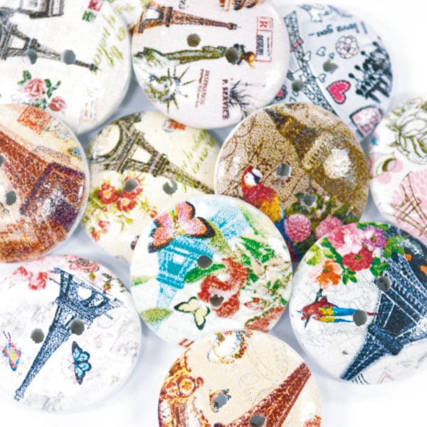 【無くなり次第終了】PH-200(木工ボタンアソート：エッフェル塔他6ヶ入)