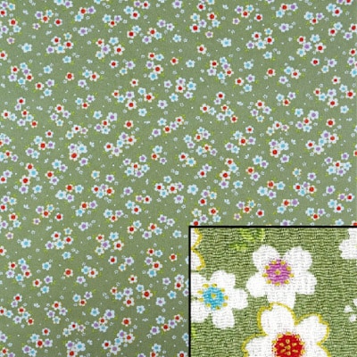 M114-801(京ちりめん風呂敷 金彩 松葉色地に桜)★お取り寄せ品