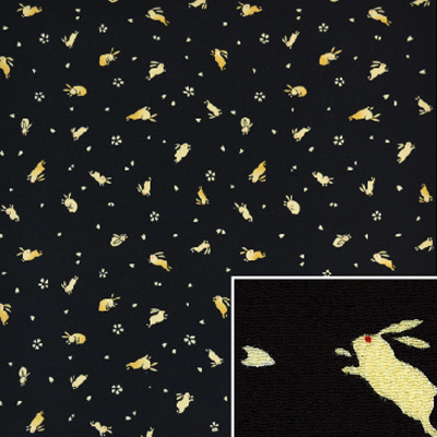 2814#901(京ちりめん風呂敷 金なし 黒地にさくらにウサギ)★お取り寄せ品