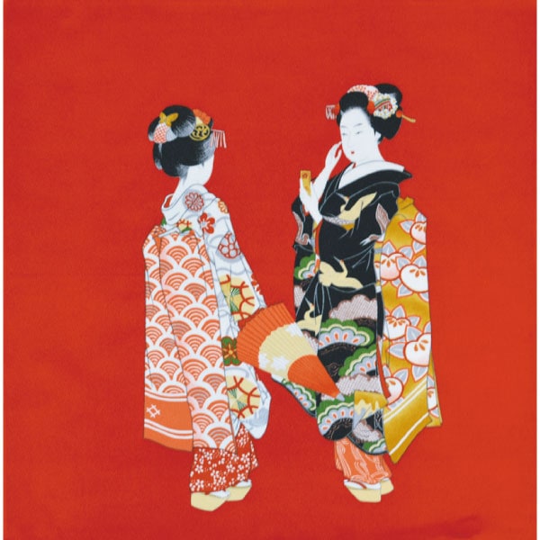HS-16#101(京ちりめん浮世絵風呂敷 二人舞妓 中幅)★お取り寄せ品