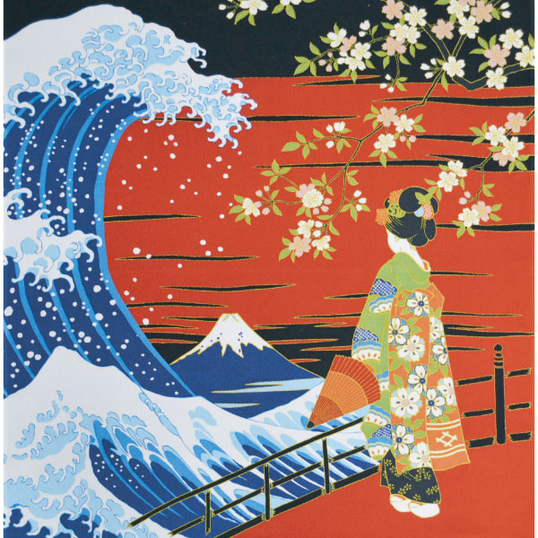 M-53#201(京ちりめん浮世絵風呂敷 浪裏富士に舞妓 中幅)★お取り寄せ品