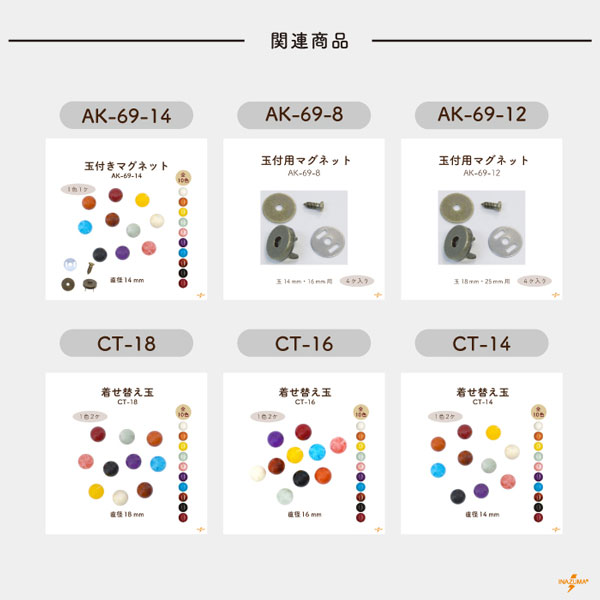 AK-70-14 ネジ付プラ玉｜ボタン 外径14mm｜1色1ヶ入 | イナズマ公式