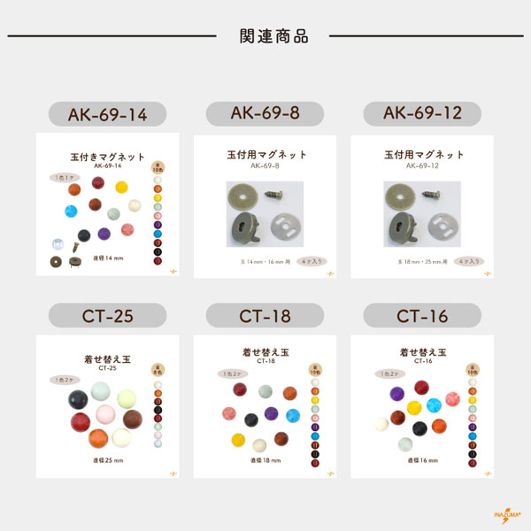 AK-70-25 ネジ付プラ玉|ボタン 外径25mm|1色1ヶ入