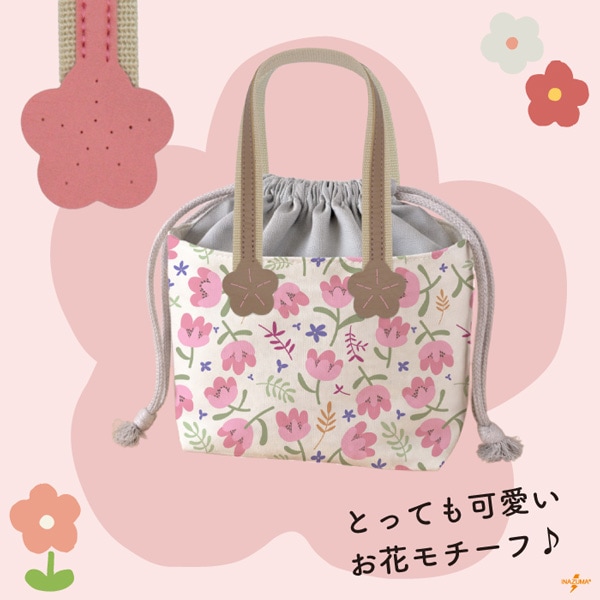 YAT-4049 バッグ持ち手|アクリルテープ×合成皮革 手さげ持ち手 お花モチーフ|全長40cm
