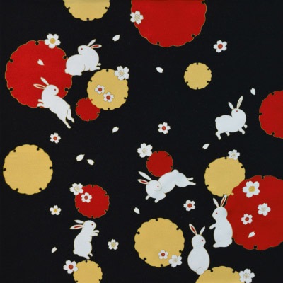 M40#401(京ちりめん風呂敷 金彩 雪輪にうさぎ)☆お取り寄せ品