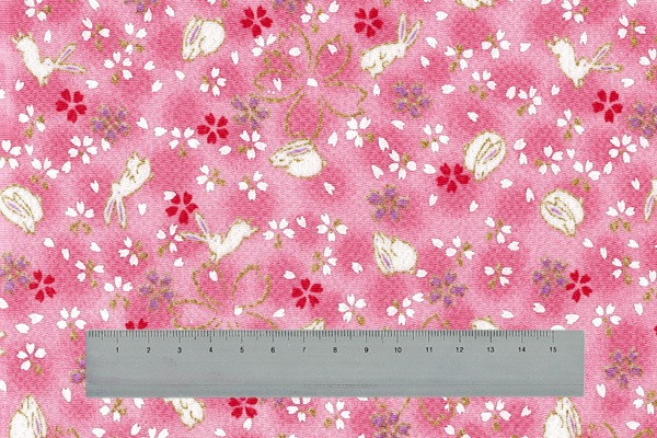 C-71-AG~FG さくらさくらと白兎 カットクロス 京ちりめん 金彩