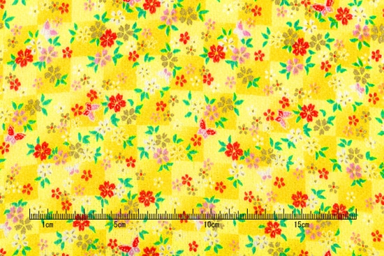 K-5141G~5145G 市松模様に桜と蝶 反物 京ちりめん 金彩