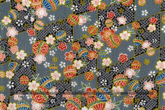 M-2922-1G~8G 菱に鹿子、鞠と桜 反物 京ちりめん 金彩