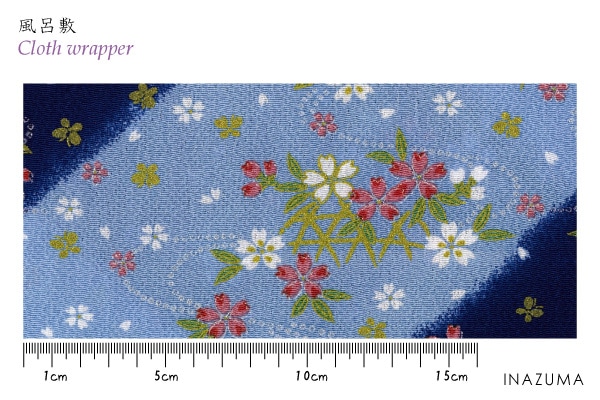 2227A-701(京ちりめん風呂敷 金彩 流水かごめ取桜ブルー)☆お取り寄せ