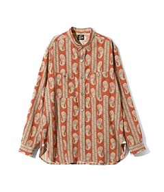 《SALE》Band Collar Work Shirt - R/C Lawn Cloth / Paisley Printed［OT208］Brick