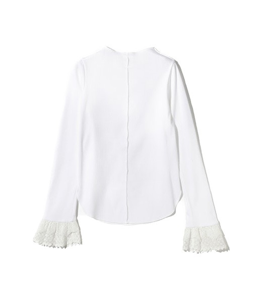 《SALE》Ribbed Lace Cuff Pullover Tee［SW1083］White【2026SS】 