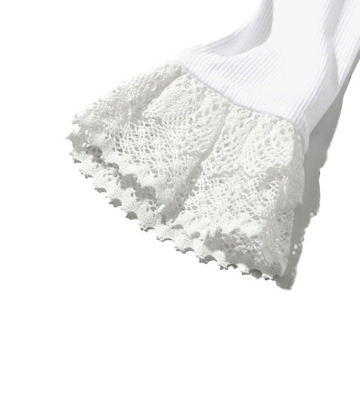 《SALE》Ribbed Lace Cuff Pullover Tee［SW1083］White【2026SS】 