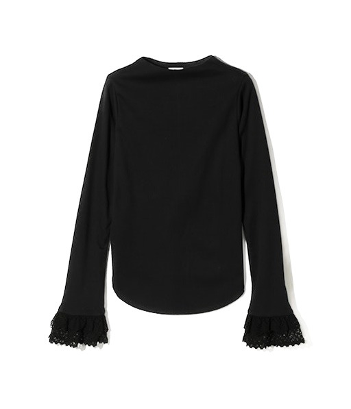 Ribbed Lace Cuff Pullover Tee［SW1083］Black【2026SS】 
