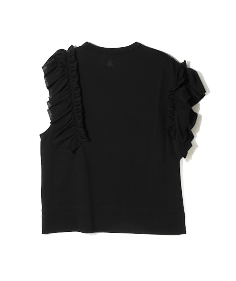 Swallow Asymmetric Frill Sleeve TopQT1068Black2025SS