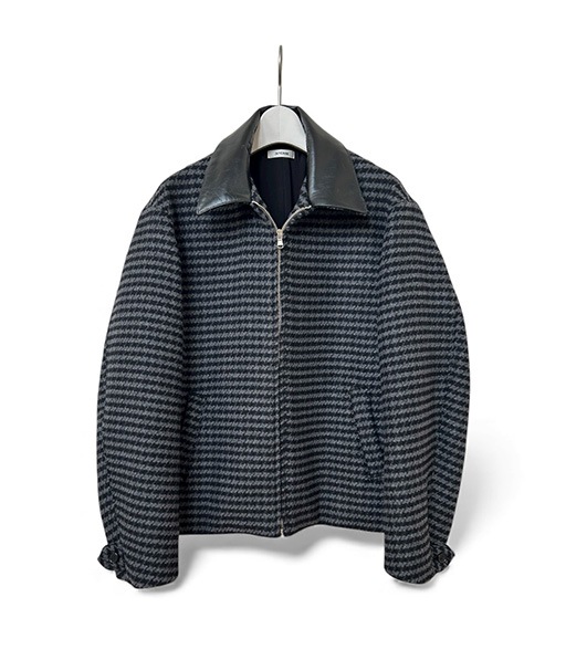 HEAVY BRUSHED DOUBLE FADE DYED VIRGIN WOOL DEADSTOCK LEATHER COLLAR HARRINGTON JACKET for In Bloom［IT25A101IB］【2025AW】