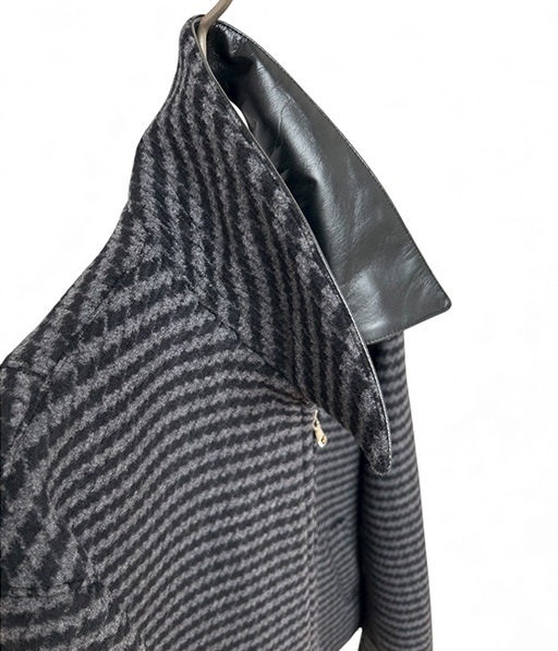 HEAVY BRUSHED DOUBLE FADE DYED VIRGIN WOOL DEADSTOCK LEATHER COLLAR HARRINGTON JACKET for In Bloom［IT25A101IB］【2025AW】