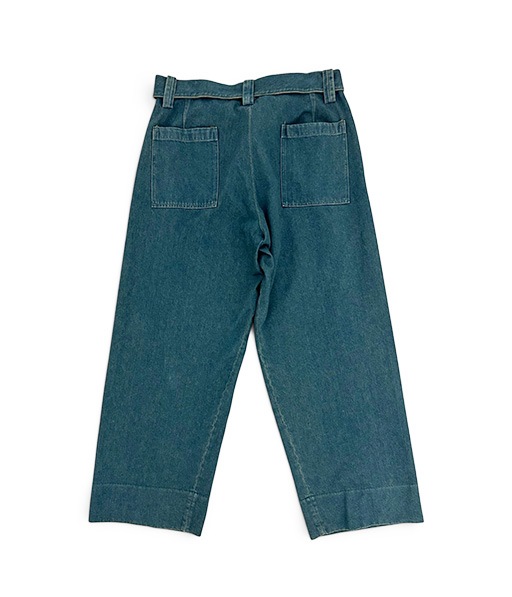 AGED GARMENT WASH BLUE SHUTTLE DENIM BELTED FRENCH ARMY MIL BAGGY TROUSER［IT26S103］【2026SS】