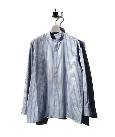コットンストライプ バンドカラーシャツ［C251F02B04］【2025SS】【SOLDOUT】