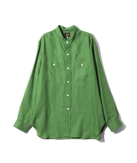 Band Collar Work Shirt - Linen CanvasOT207Green2024SS