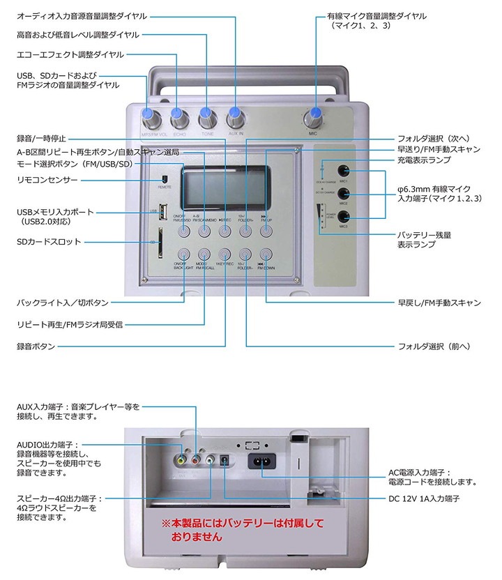 録音機能付き ポータブルスピーカー 有線マイク2本セット An 330wnb M2 スピーカー アンプ インカムショップ