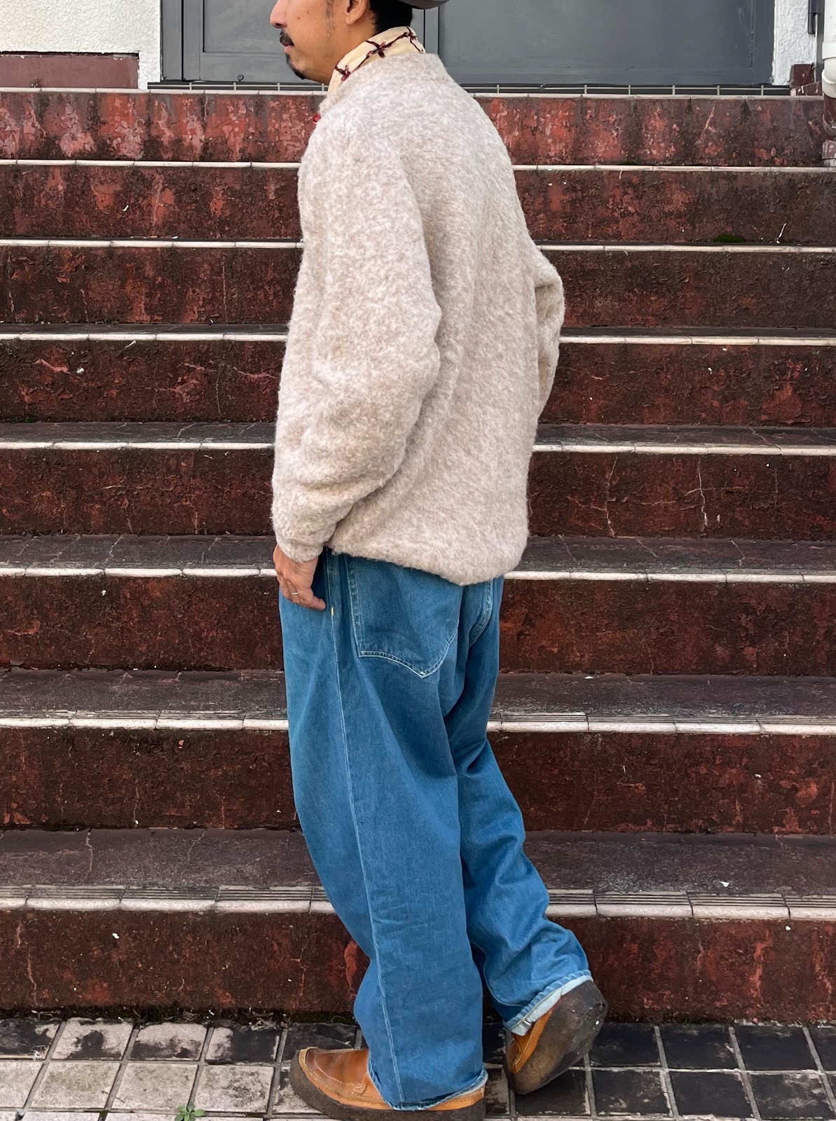 Jaggy Processing Half Zip Crew Neck