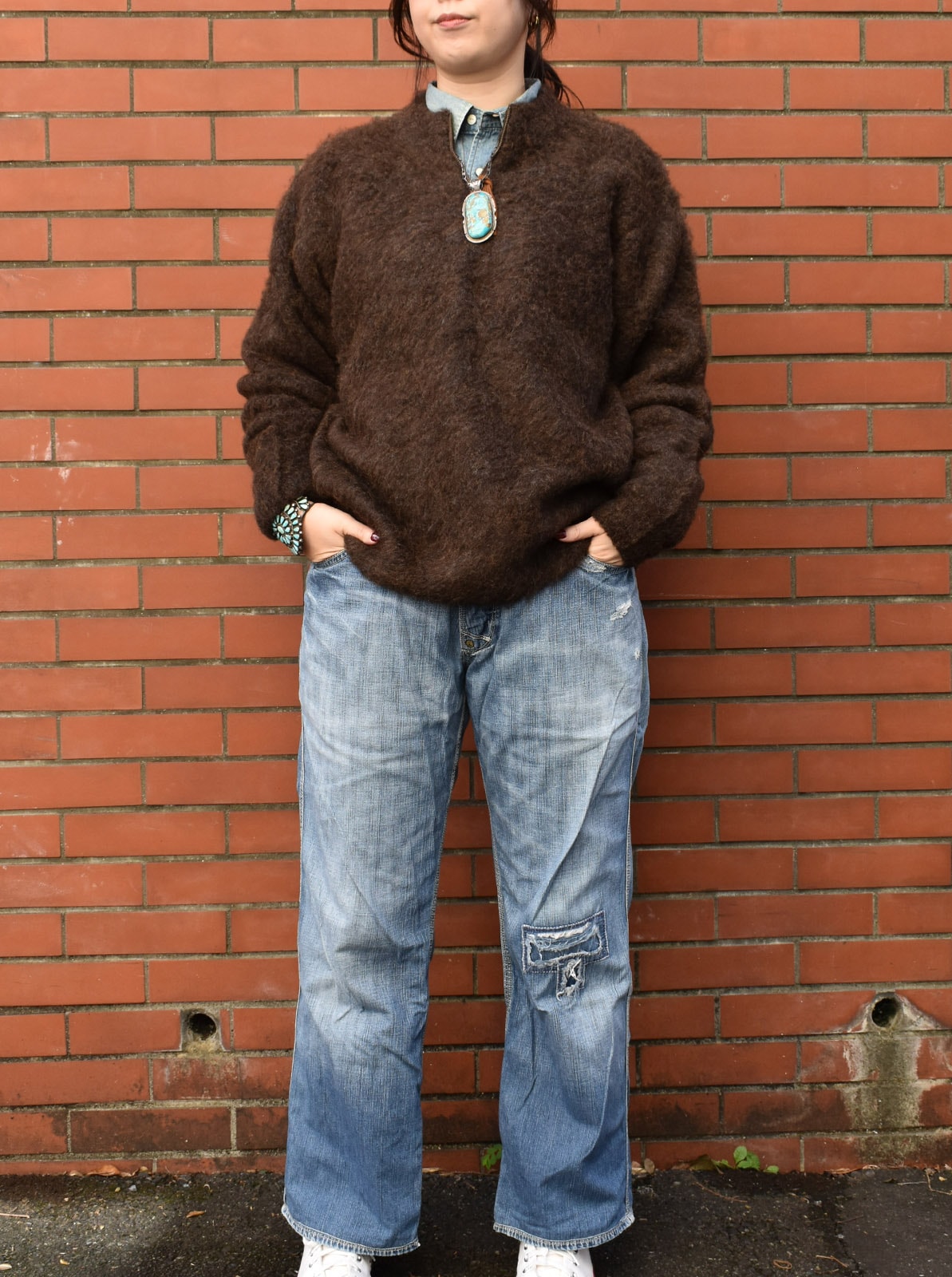 Jaggy Processing Half Zip Crew Neck