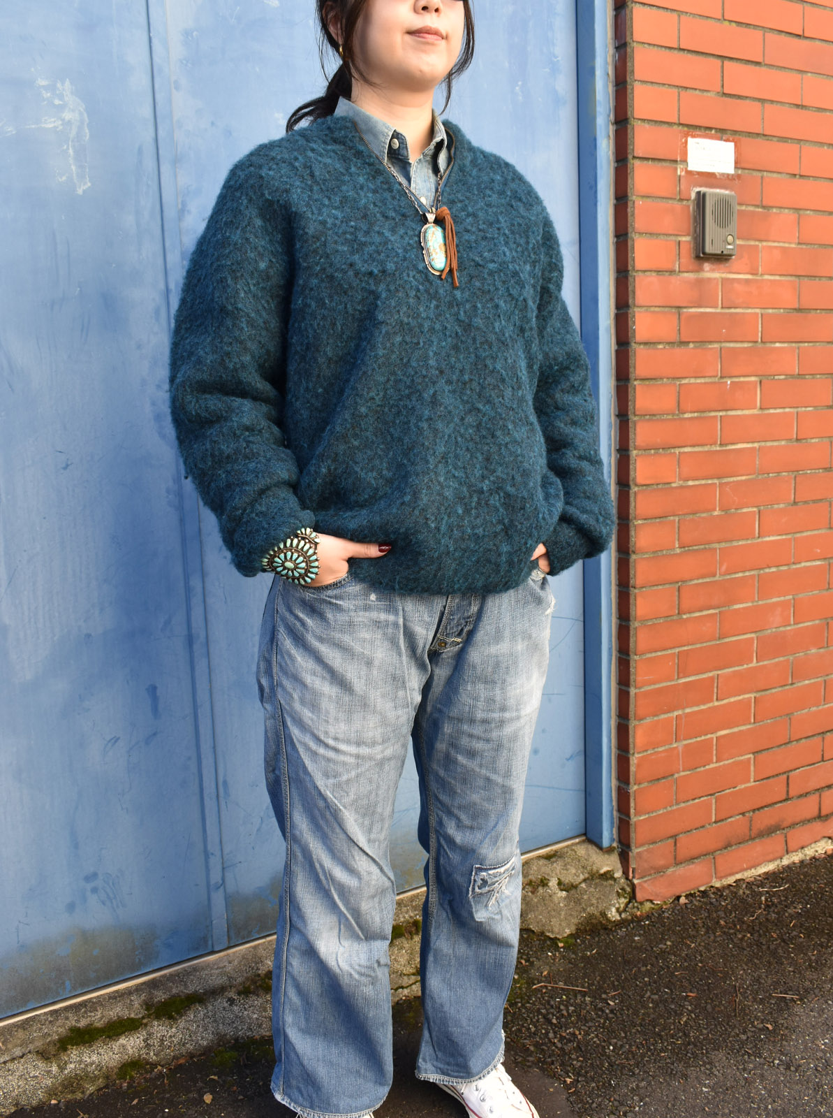 Jaggy Processing Half Zip Crew Neck