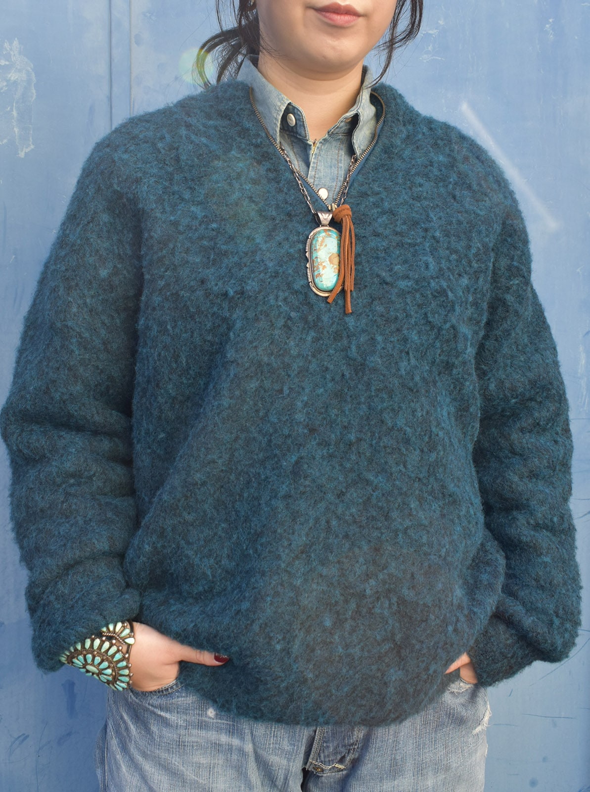 Jaggy Processing Half Zip Crew Neck