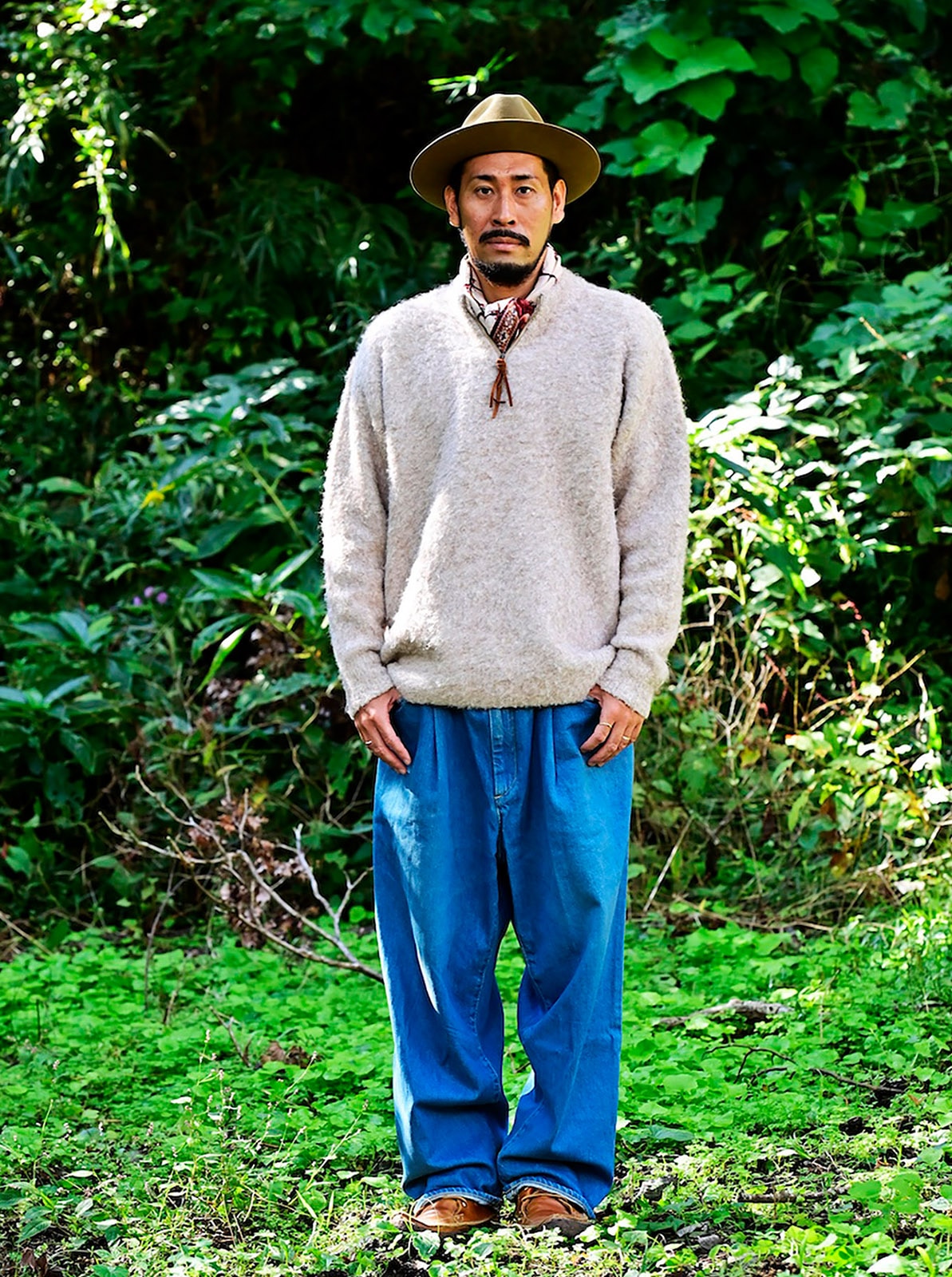 Jaggy Processing Half Zip Crew Neck