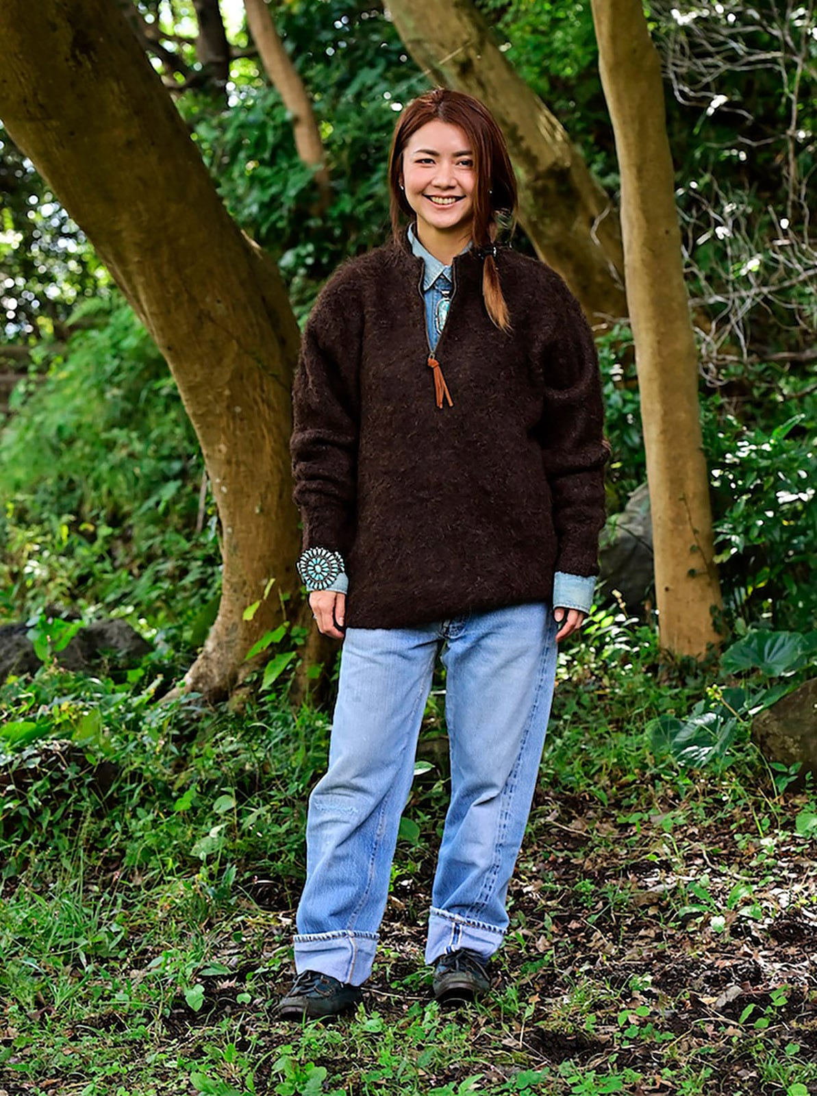 Jaggy Processing Half Zip Crew Neck