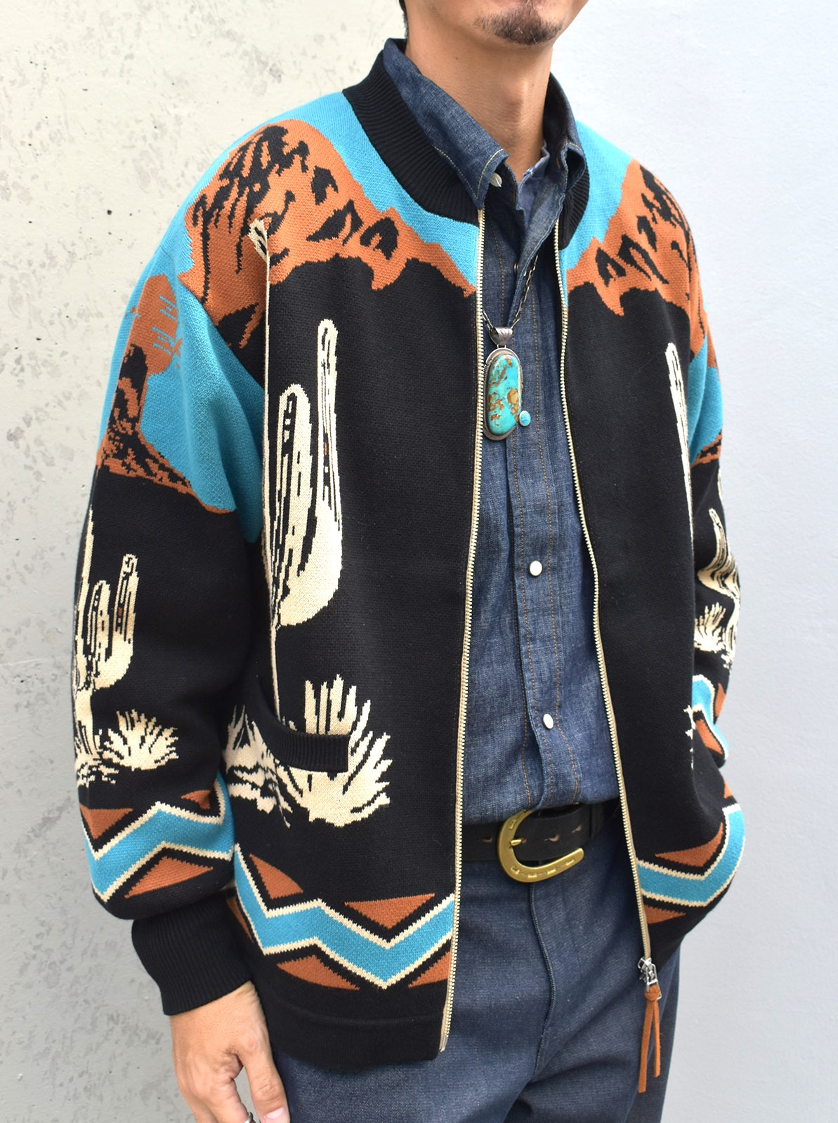 W-Jacquard Zip-up Jacket "CACTUS & RODEO"