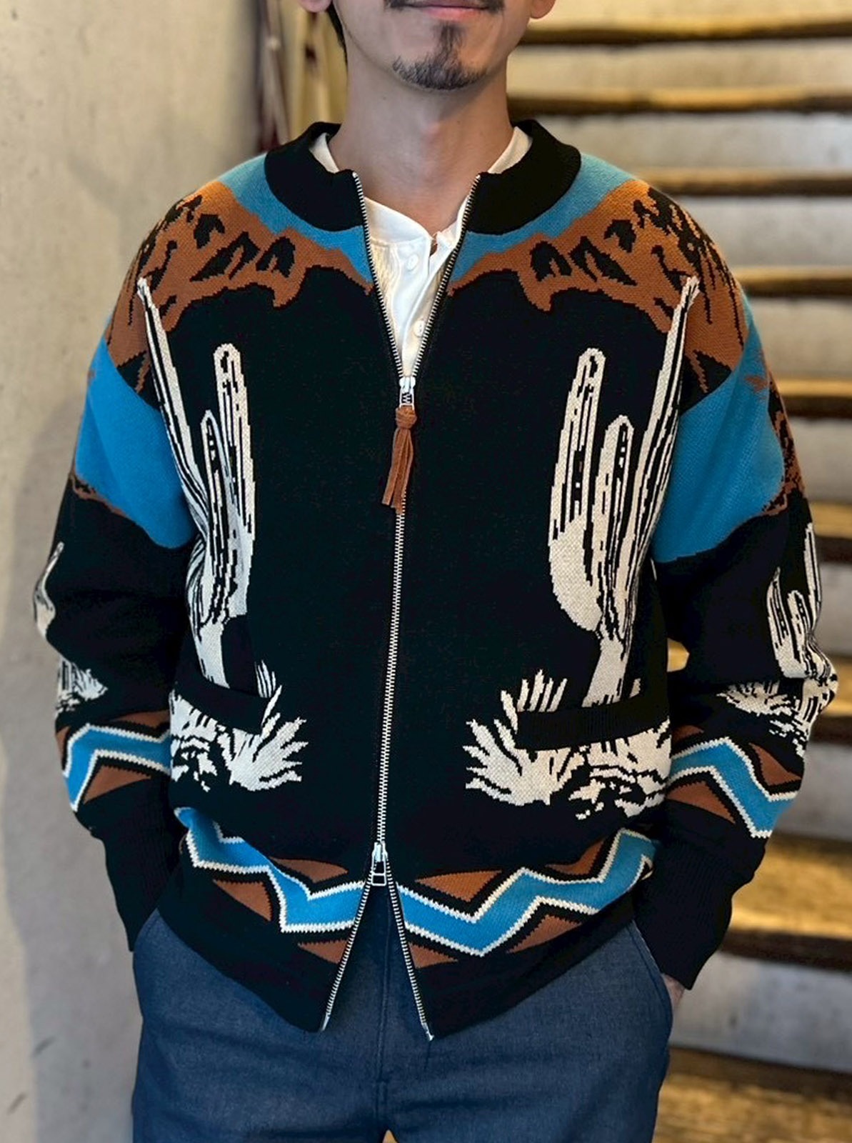 W-Jacquard Zip-up Jacket "CACTUS & RODEO"