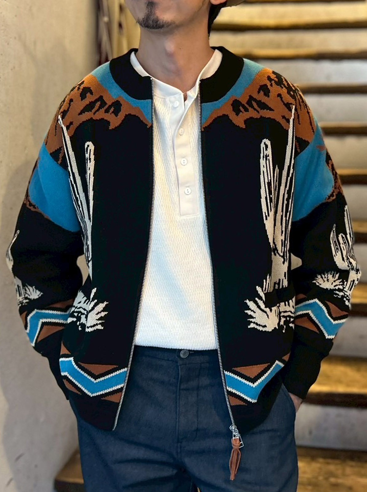 W-Jacquard Zip-up Jacket "CACTUS & RODEO"