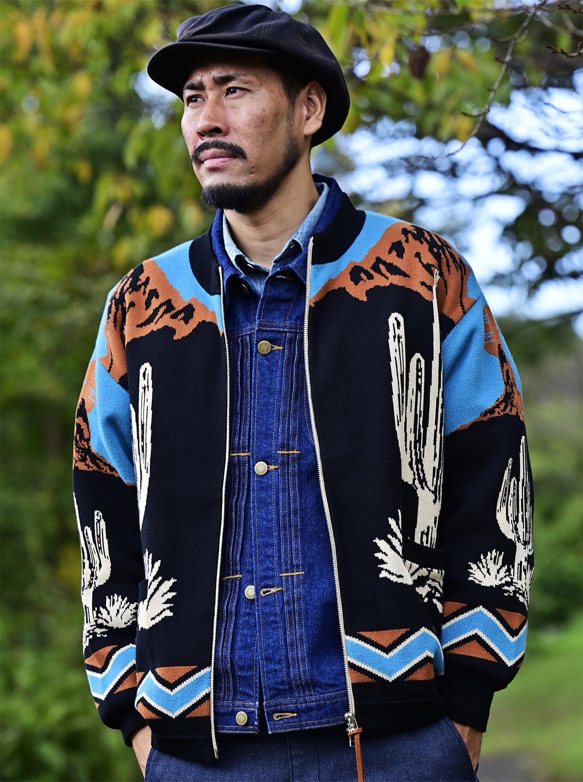 W-Jacquard Zip-up Jacket "CACTUS & RODEO"